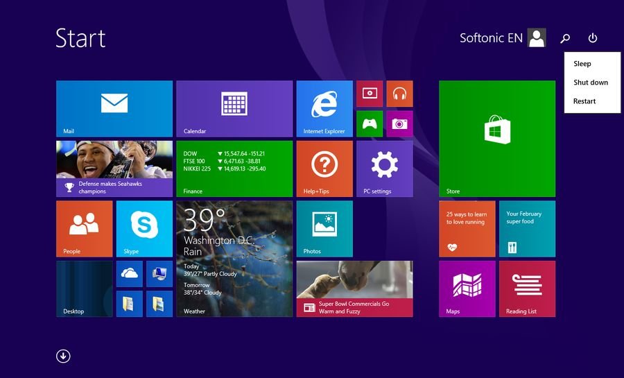 Pantalla de inicio de Windows 8